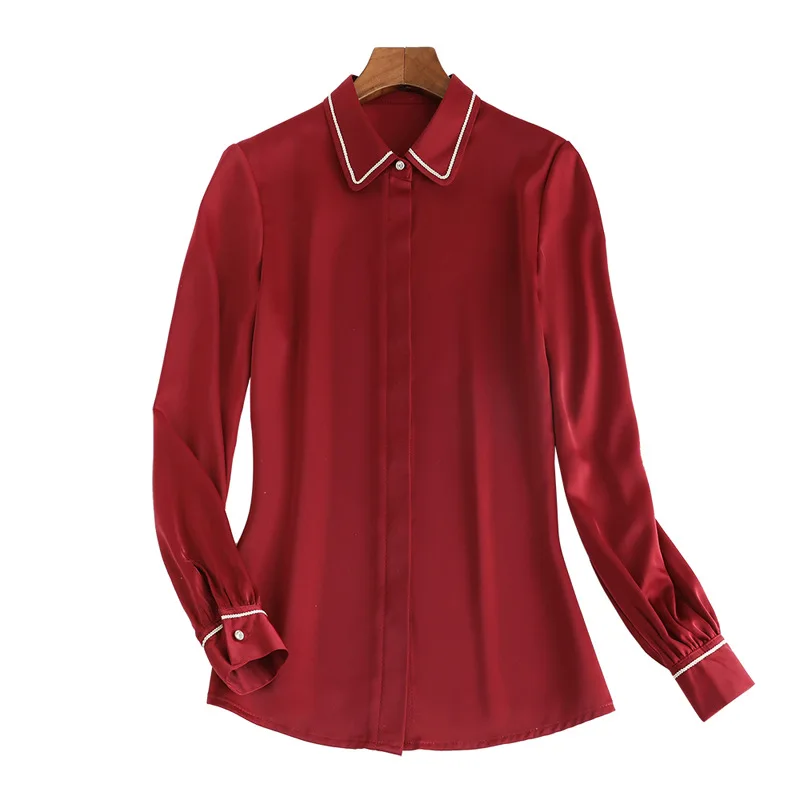 Lenshin New Fabric High-quality Smooth and Soft Patchw Shirt for Women Blouse Tie Elegant Tops Long Sleeve Office Lady Work Wear