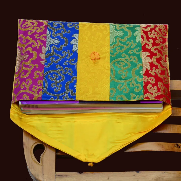 Tibetan-Style Scripture Book Bag, Buddhist Collection Pouch, Large Silk Brocade, Chinese knot Storage Pack, Colorful, Lucky,
