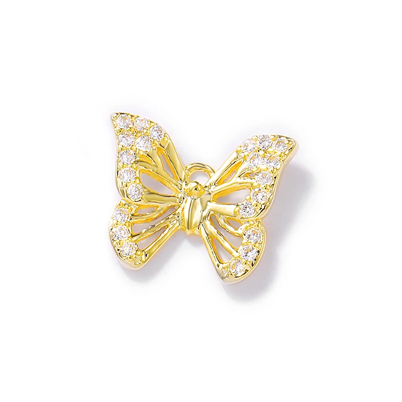 Factory wholesale Gold Color Brass and Zircon Butterflie Charms Pendants Necklace and Bracelet Earring Diy Jewelry Accessories