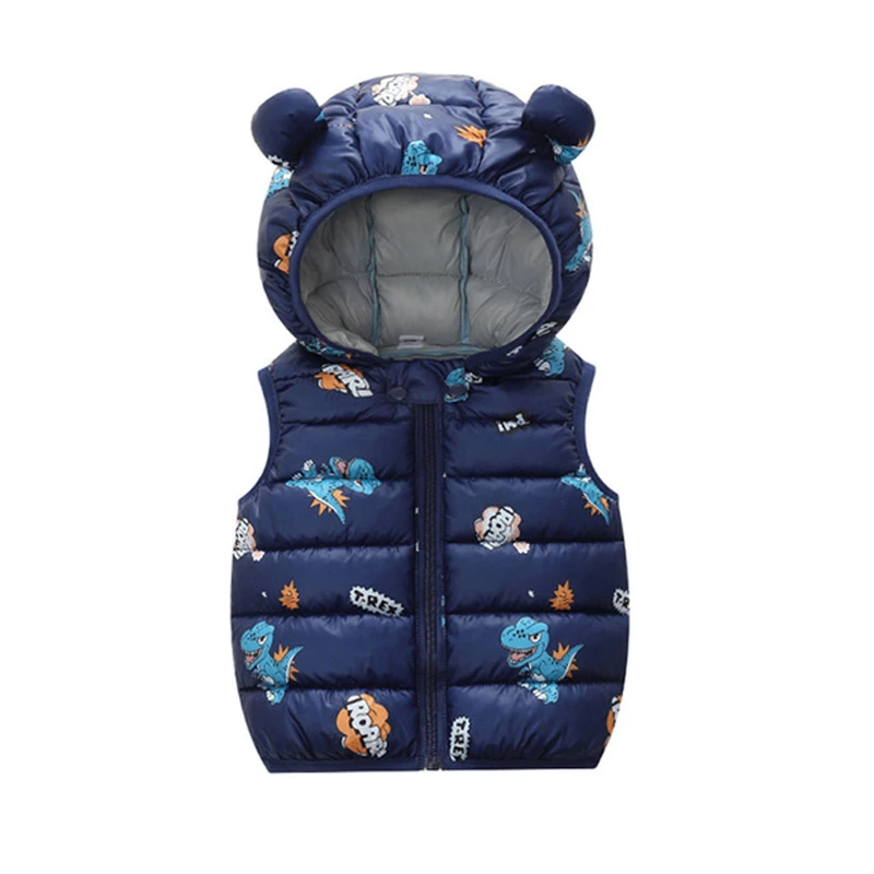 Baby Children Warm Down Vest 2022 Spring Toddler Cartoon Waistcoat Kids Outerwear Vest Infant Clothing Boy Girls Hooded Jackets