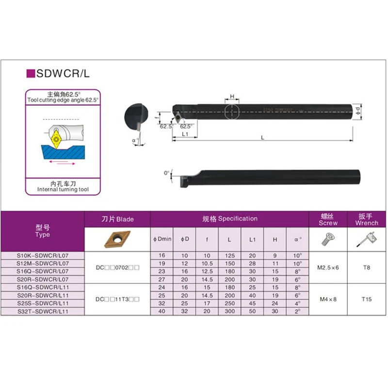 1PCS 10mm 12mm 16mm 20mm 25mm 32mm S12M-SDWCR07 S16Q-SDWCR11 SDWCR07 SDWCR11 SDWCL07/11 Right/Left Hand CNC Turning Lathe tools