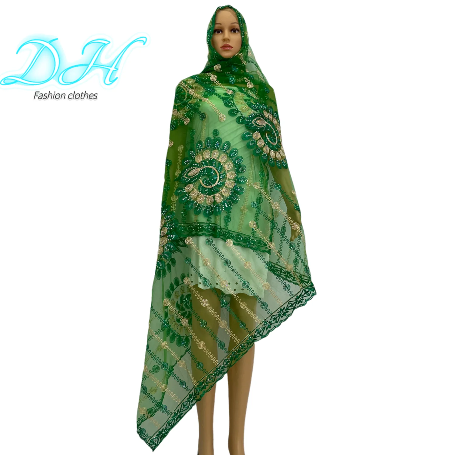 2021Fashionable African Women Scarfs Small Flower Embroidery Lovely Design Net Scarf Breathe and Soft Hijab Shawls Pashmina