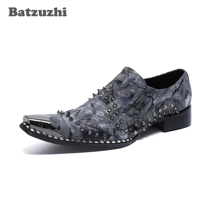 

Batzuzhi Formal Leather Dress Shoes Japanese Type Men Shoes Metal Toe with Rivets Zapatos Hombre Party and Wedding Shoes Men