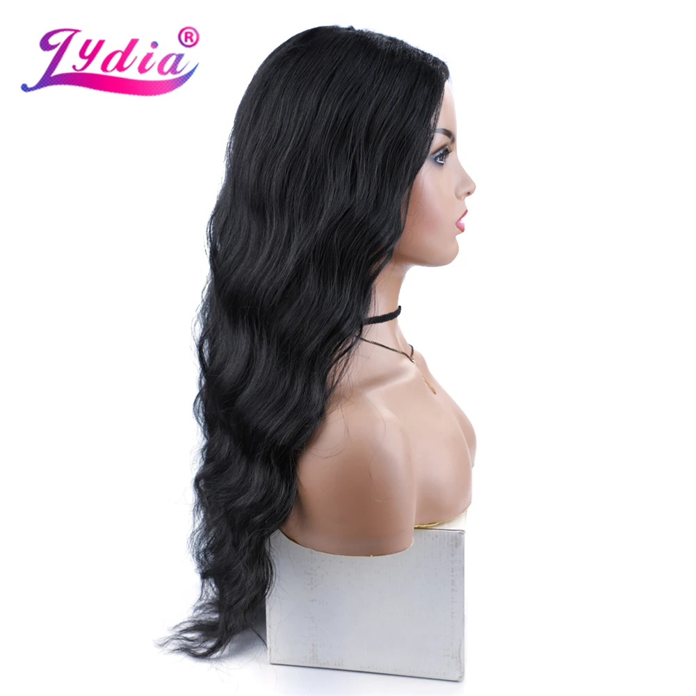 Lydia Long Wave U Teil schwarze Farbe Haar Perücke hitze beständige synthetische 22 Zoll für Frauen Damen lockige 60cm tägliche Perücken – Detail 8