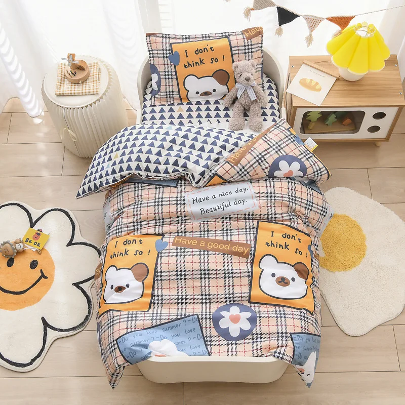 Kindergarten Cartoon Animation Cotton 3-Piece Set Children's Quilt Cover Pillowcase Cushion Cover Without Core Bedding Set LC223