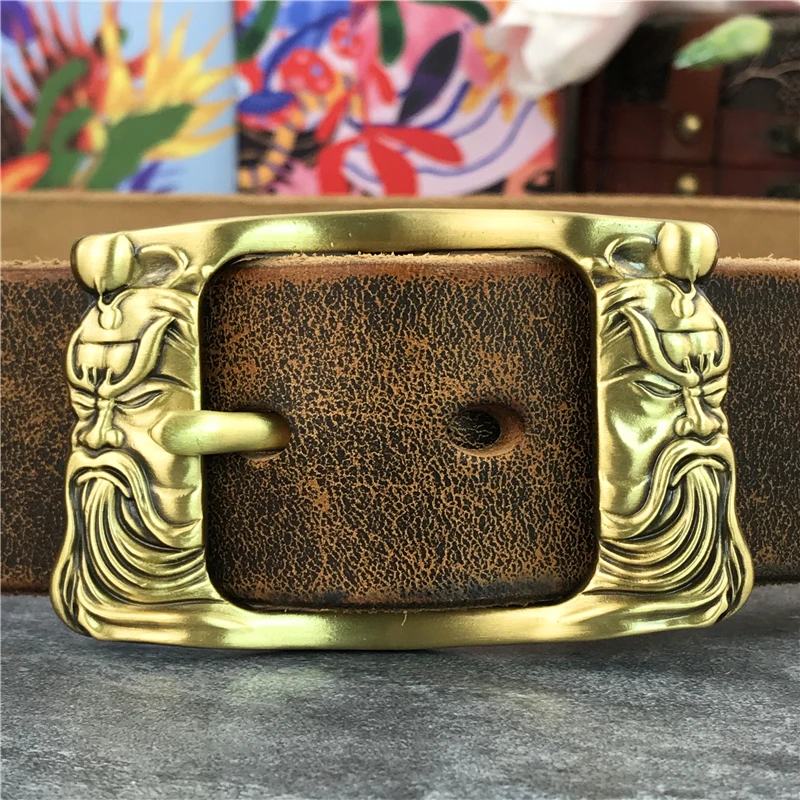 Cowboy Solid Brass Buckle Men Belt Personalized Double Face Buckles For Men Leather Belt Wide Yellow Belt Ceinture Riem MBT0115