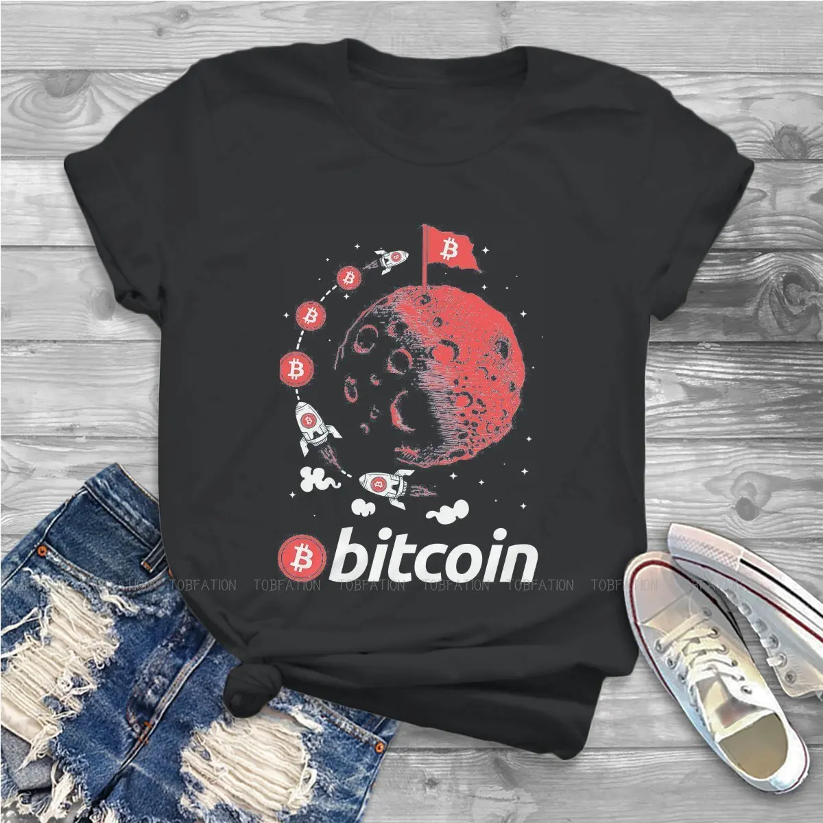 Bitcoin To The Moon Feminine Clothes Crypto Cryptocurrency Oversized T-shirt Harajuku Vintage Female Clothing