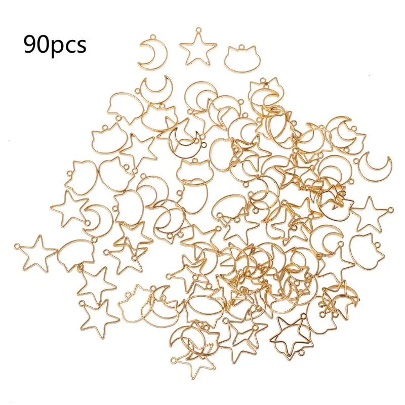 

90Pcs Cat Moon Star Resin Frame Open Bezels Setting Blank Pendant Jewelry Making 62KE