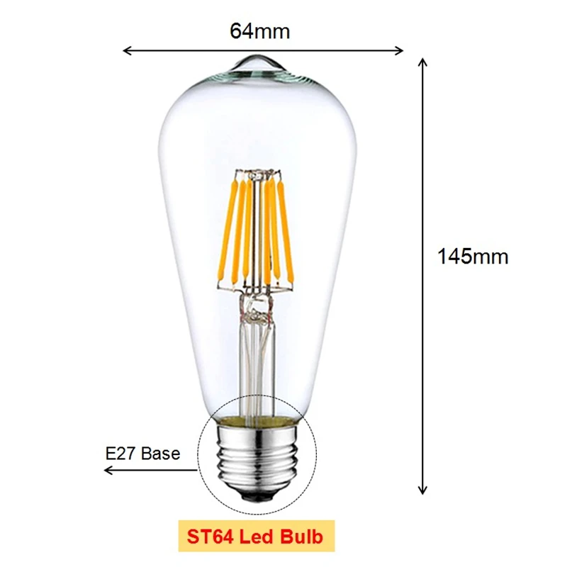 

10 pcs Edison Lamp 16W 12W 8W AC220-240V Retro Vintage LED Filament Light Bulb Warm White Cold White ST64 Vintage Edison Light