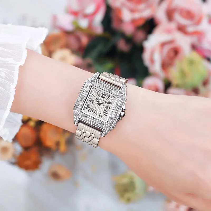 Silver Fashion High Quality Square Women Watches Quartz Ladies Watch With Rhinestone Top Brand Luxury Designer Watch