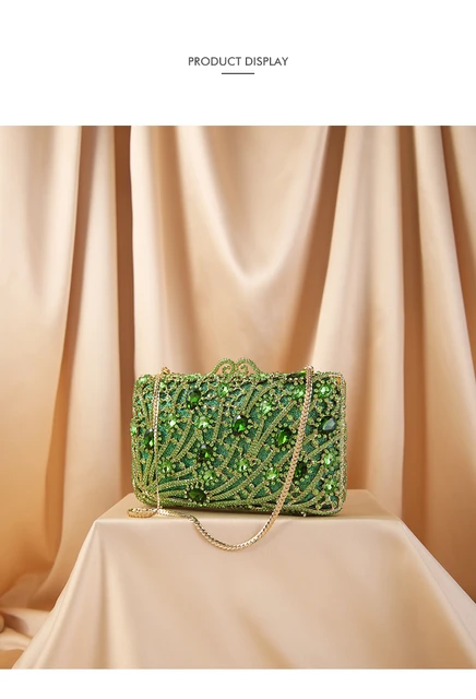 Green Rose gold color Rhinestone Diamond Party Clutch Purse Crystal Gemstone Women Evening Clutches Bags Female Handbag Wedding AliExpress