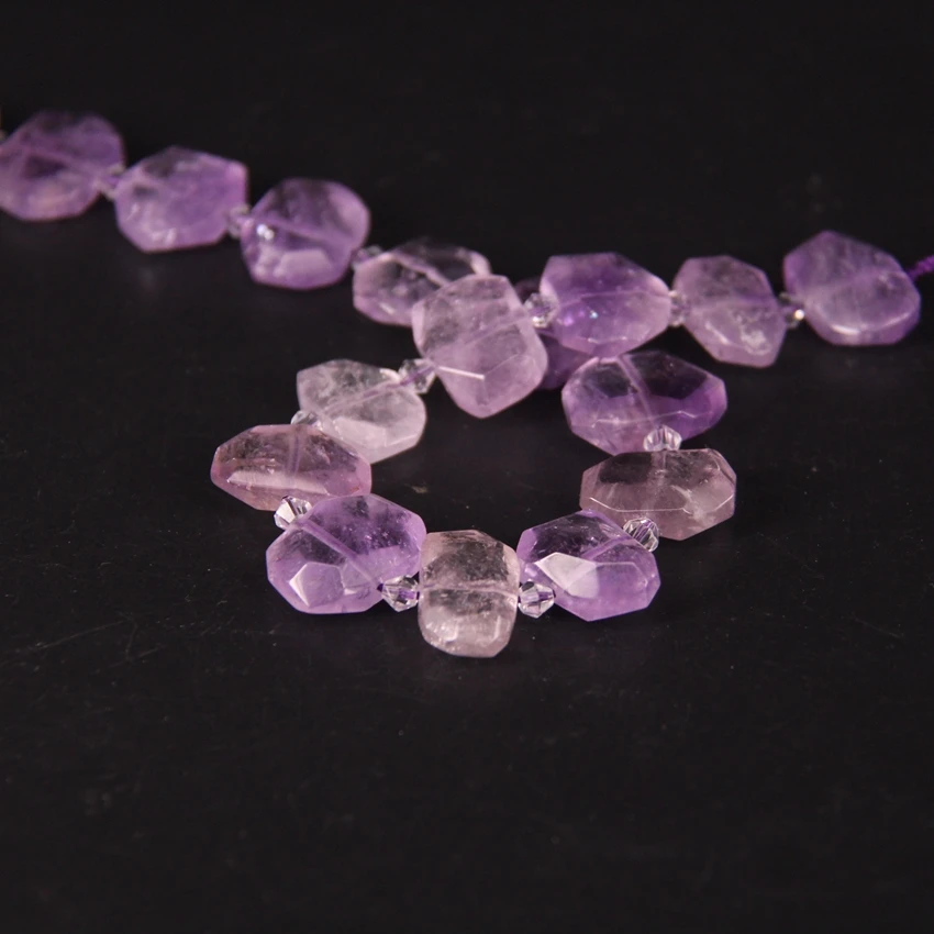 22pcs/strand Faceted Clear Amethysts Slab Nugget Loose Beads,Natural Purple Crystal Quartz Stone Slice Pendants Jewelry Making