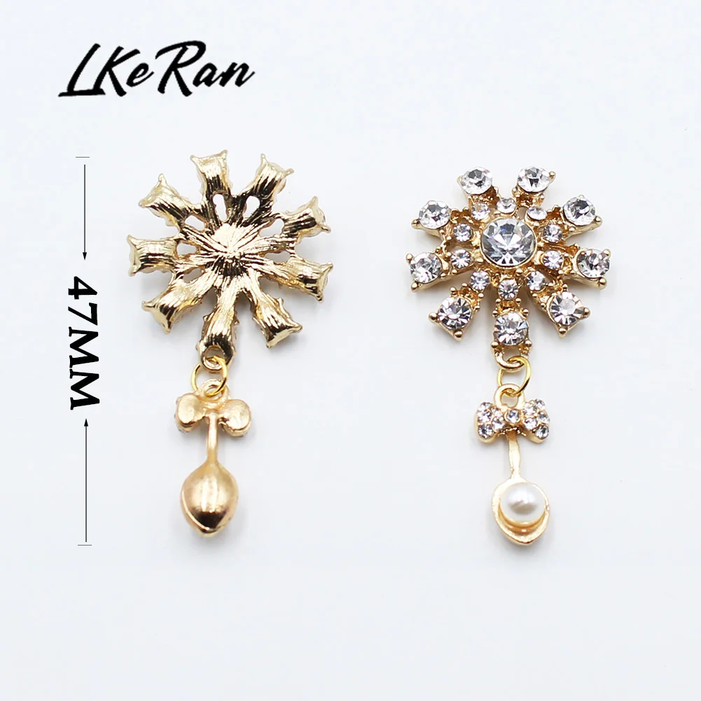 LKERAN 5pcs 24mm*47mm Golden Alloy Rhinestone Pendants Buttons for Wedding Decoration Metal Brooch Hair Bow DIY Jewelry Craft