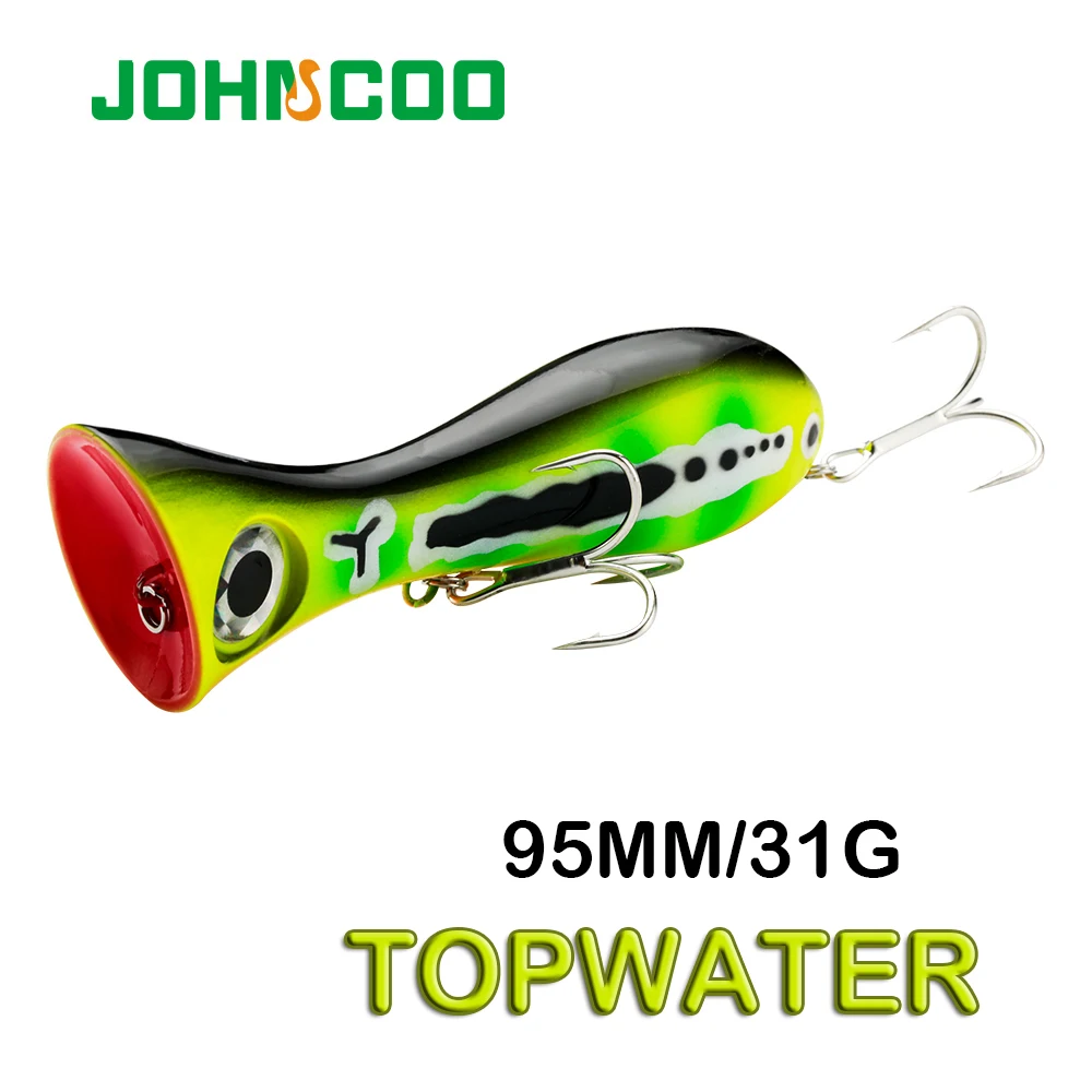 JOHNCOO przynęty 9.5cm/31g Topwater przynęta Popper twarda przynęta sztuczna przynęta woblery 3D projekt 2 ostre haczyki gruba ryba