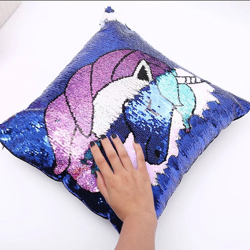 Double Color Flip Embroidered Sequins Pillow Case Cover, Unicorn Flamingo Pattern, Sofa Cushion Cover, Pillowcase, Home Decor