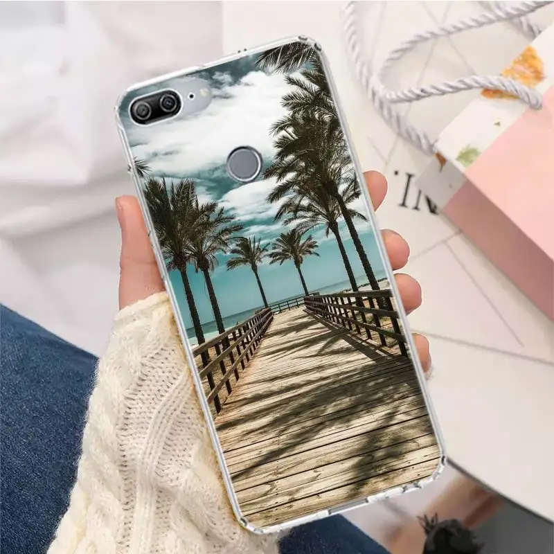 Summer Beach Scene at Sunset on sea Palm Tree Phone Case For Huawei P Smart Z 2021 Y5 Y6 Y7 Y9 Honor 9X 50 20 Pro 10i 9 Lite 8A