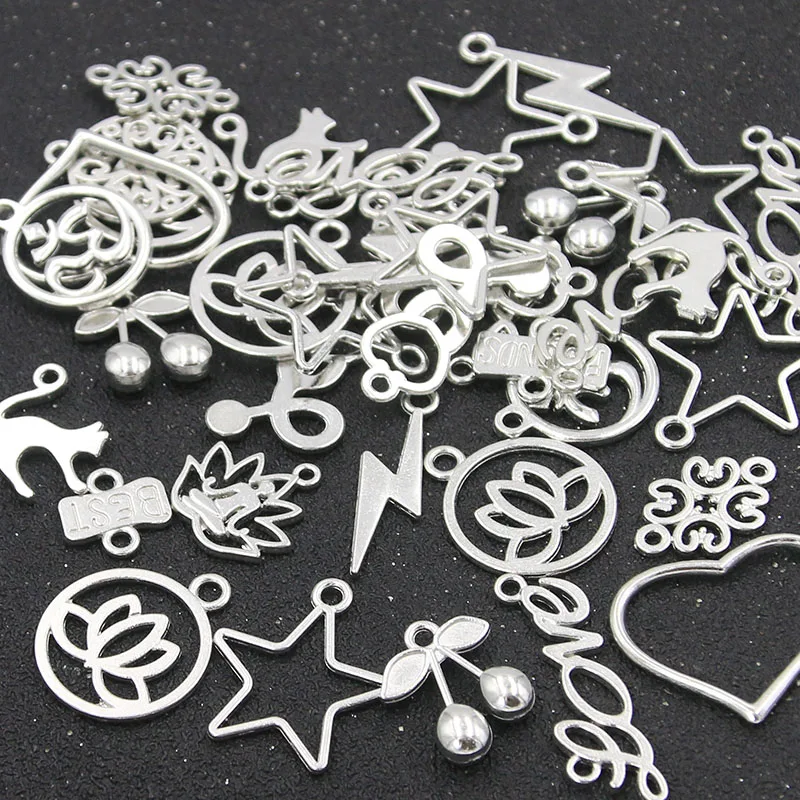 30PCS 10Color 30-45 Mix Vintage  Plant Heart Animal  Metal Alloy Charms Connectors For Diy Jewelry Handmade  Making