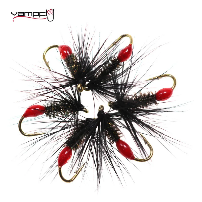 Vampfly 6PCS #12 Peacock Feather Herl Red Epoxy Butt Ant Fly Wet Nymph Fly Aritificial Insects For Trout Fishing Fly Lures