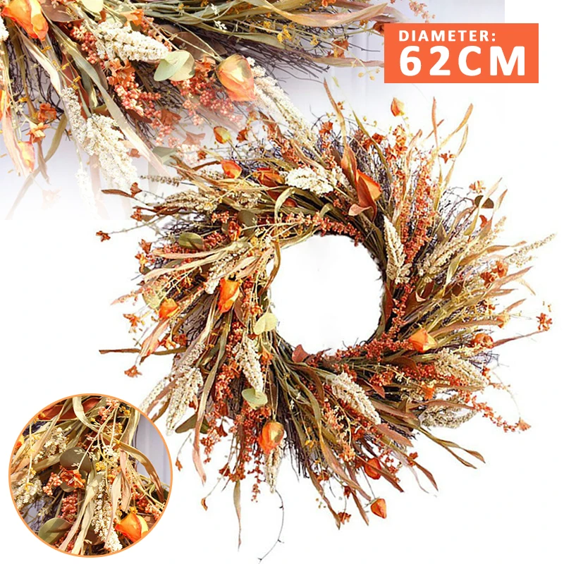 62cm Large Floral Wreath Front Door Harvest Decor Round Artificial Fall Autumn Wreath