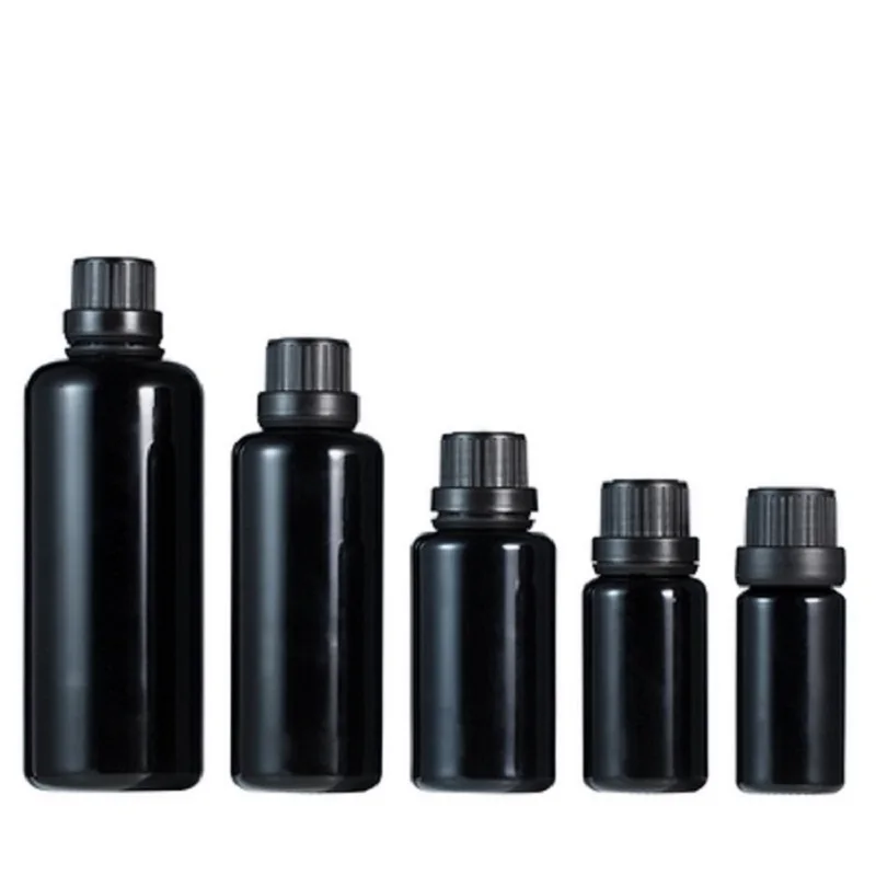 

10ML 30ML 50ML 100ML New Arrival Empty Cosmetic Refillable Bottle Anti-theft Cap Shiny Black Glass Essential Oil Vials 15Pcs