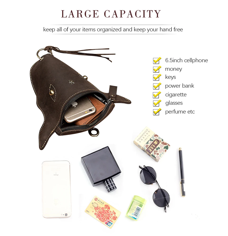 Quality Leather men Vintage Coffee Travel Belt Fanny Waist Bag Pack Design Hook Bum Hip Bag 6\