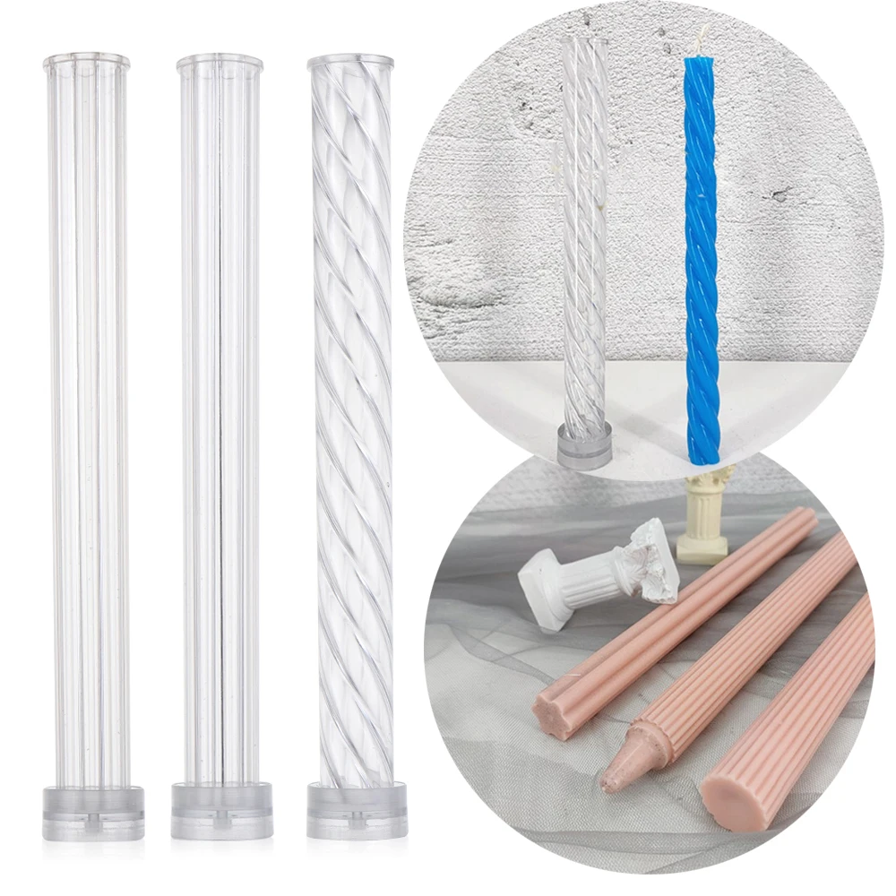 1PC Long Pole Stripe Candle Mold Soap Making Large Cylinder Rib Church Party Handmade DIY Craft Clay Candle Making