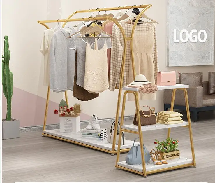 

Clothing store display rack hanger for women's wear display rack for children's wear gold iron hanger hanging clothes pole cloth