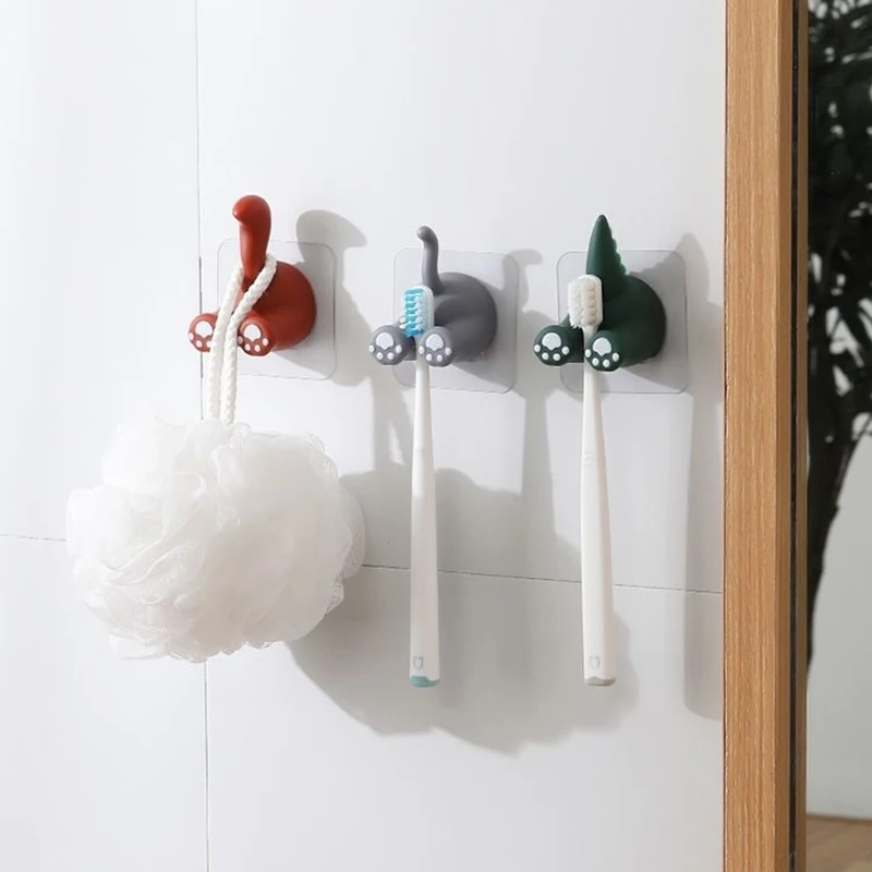 Kawaii Animal Tail Toothbrush Toothpaste Shelves Wall Rack Storage Holders Hanging Cartoon Children Brush Teeth Bathroom Hooks