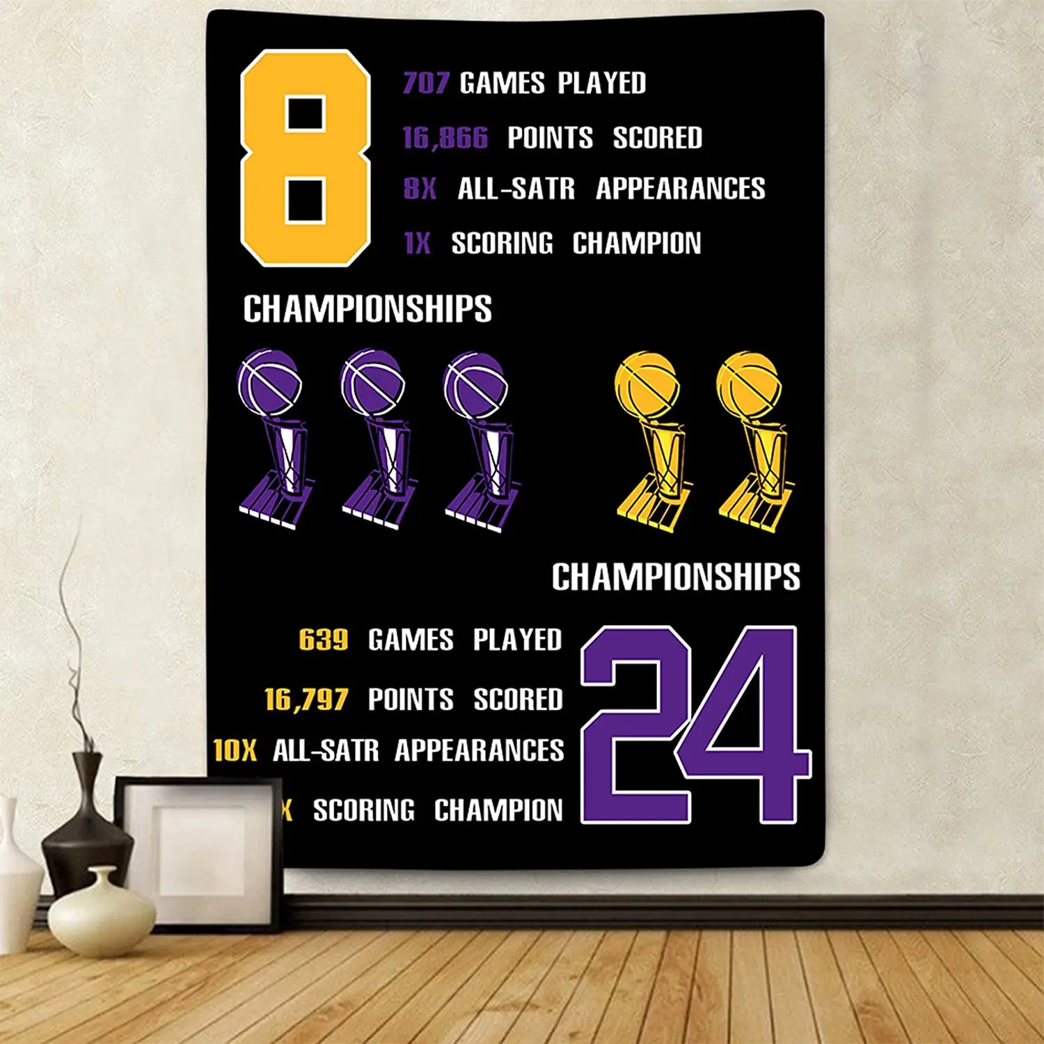 Basketball Tapestry Soft Flannel K B Retired Number Farewell Tribute Art Wall Hanging For Living Room Bedroom Decor Banner