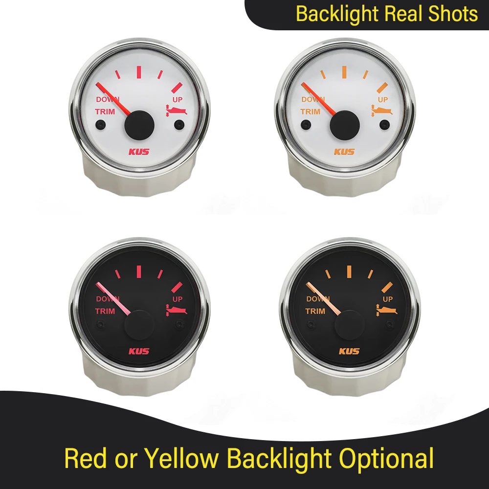 KUS Boat Universal 52 mm 0–190 Ohm Verkleidungsanzeige Marine Trim Tilt Indicator mit rot/gelber Hintergrundbeleuchtung für Innen- und Außenbordmotor