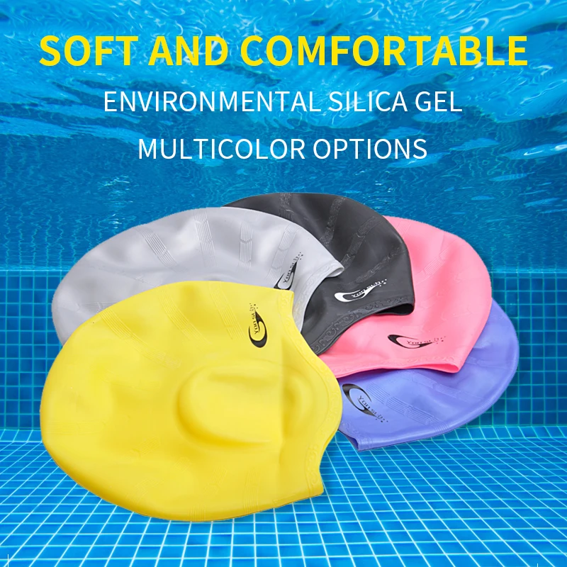 Yonsub-Waterproof Swimming Caps for Men and Women, Elastic, Free Size, Comfortable Ears Protection, Long Hair, Pool Hat