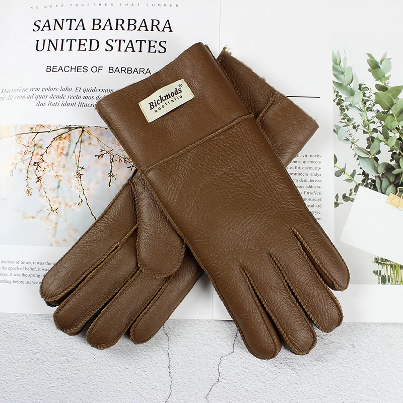 Sheepskin Fur Gloves Women Thickened Winter Warmth Outdoor Windproof Motorcycle Riding Color Leather Finger Gloves