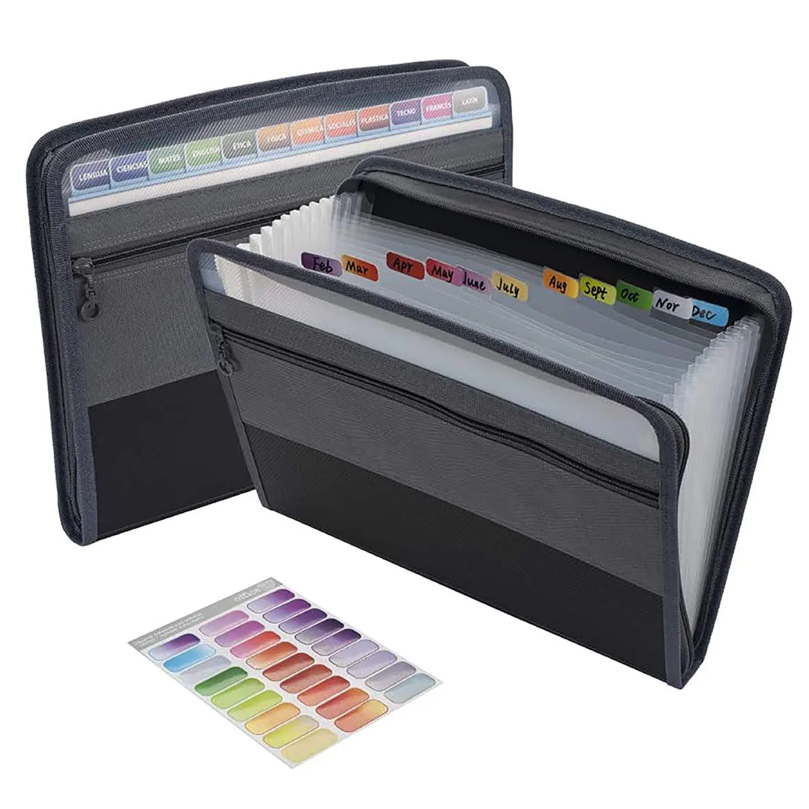 A4ขยายแฟ้มโฟลเดอร์ Sticky Labels,13กระเป๋า Accordion เอกสาร Organizer ขยายแฟ้มโฟลเดอร์ที่มีซิปปิด