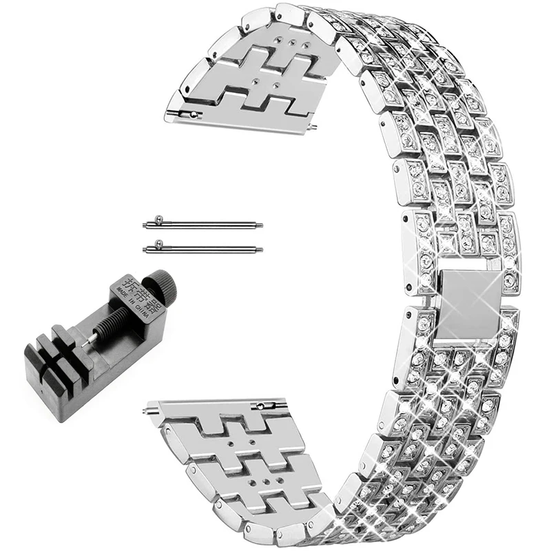 20mm 22mm Metal Strap For Samsung Galaxy Watch 3 41mm 45mm 42mm 46mm Active 2 Diamond Steel Watch Band For Amazfit Huawei