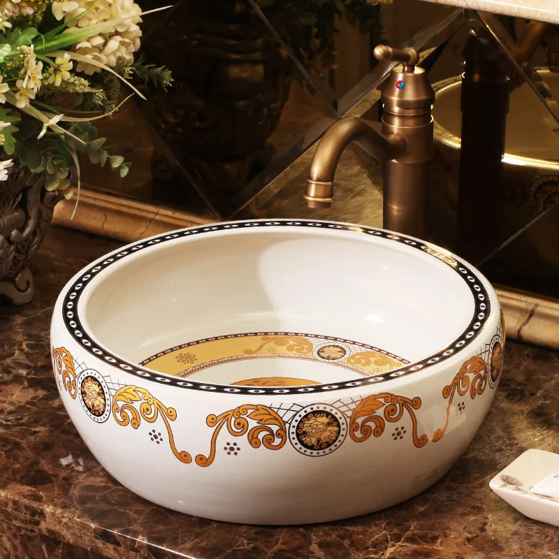 

European style Round Jingdezhen artistic basin wash basin countertop Bathroom sinks