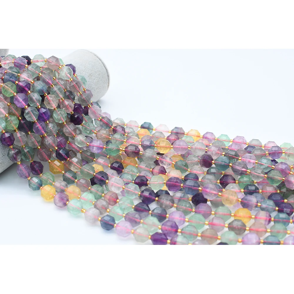 10-12mm AA Natural Multicolor Fluorite energy column faceted Beads For DIY necklace bracelet jewelry making 15 