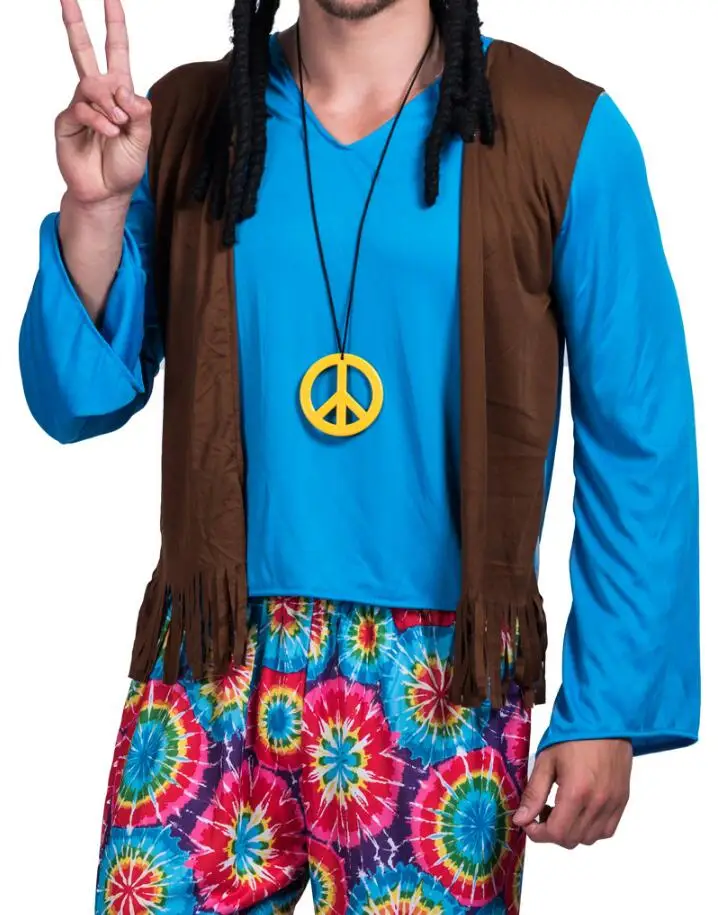 Uomini 70s Retro Hippie di Pace e di Amore di Trasporto Della Maglia Costume di Carnevale Del Partito Vintage Maschio Adulto Abiti Abbigliamento Costumi di Halloween