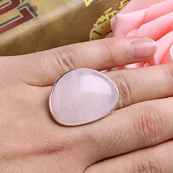 Cute Lady Rose Quartz Heart Love Adjustable Ring Jewelry 1.4x1.1