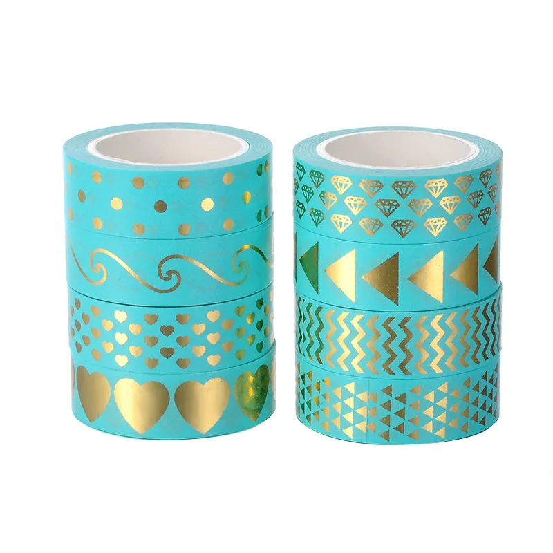 8pcs Mysterous Washi Tape Set 15mm Mint Green Color Diamond Wave Love Arrow 15mm Adhesive Masking Tapes Stickers Decoration F938