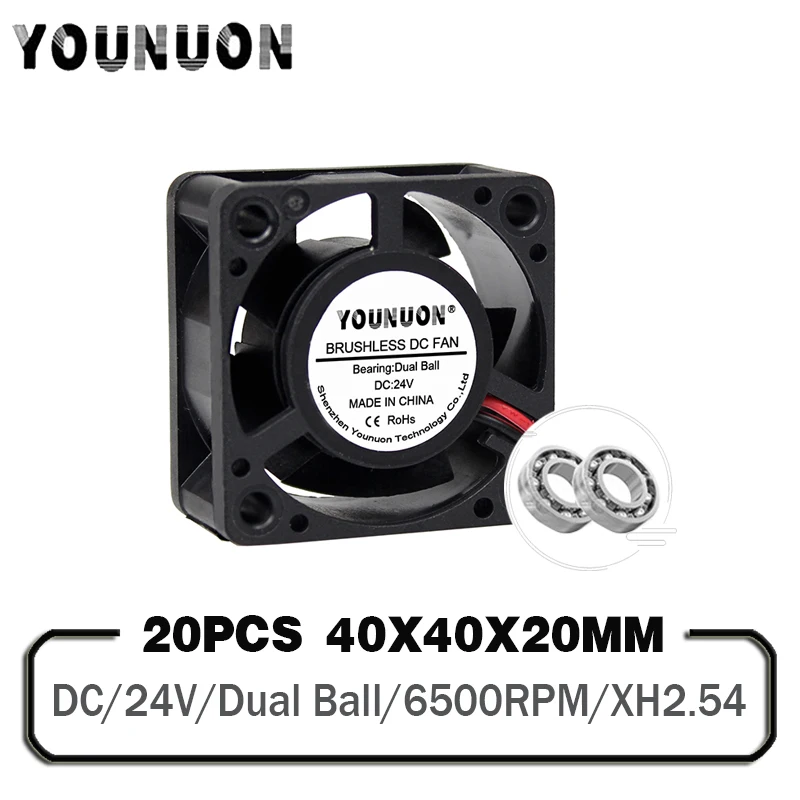 

20PCS 24V Dual Ball 40mm 4cm DC Cooling Fan 40x40x20mm Brushless Cooler Fan Computer Cooling Fans 6500RPM