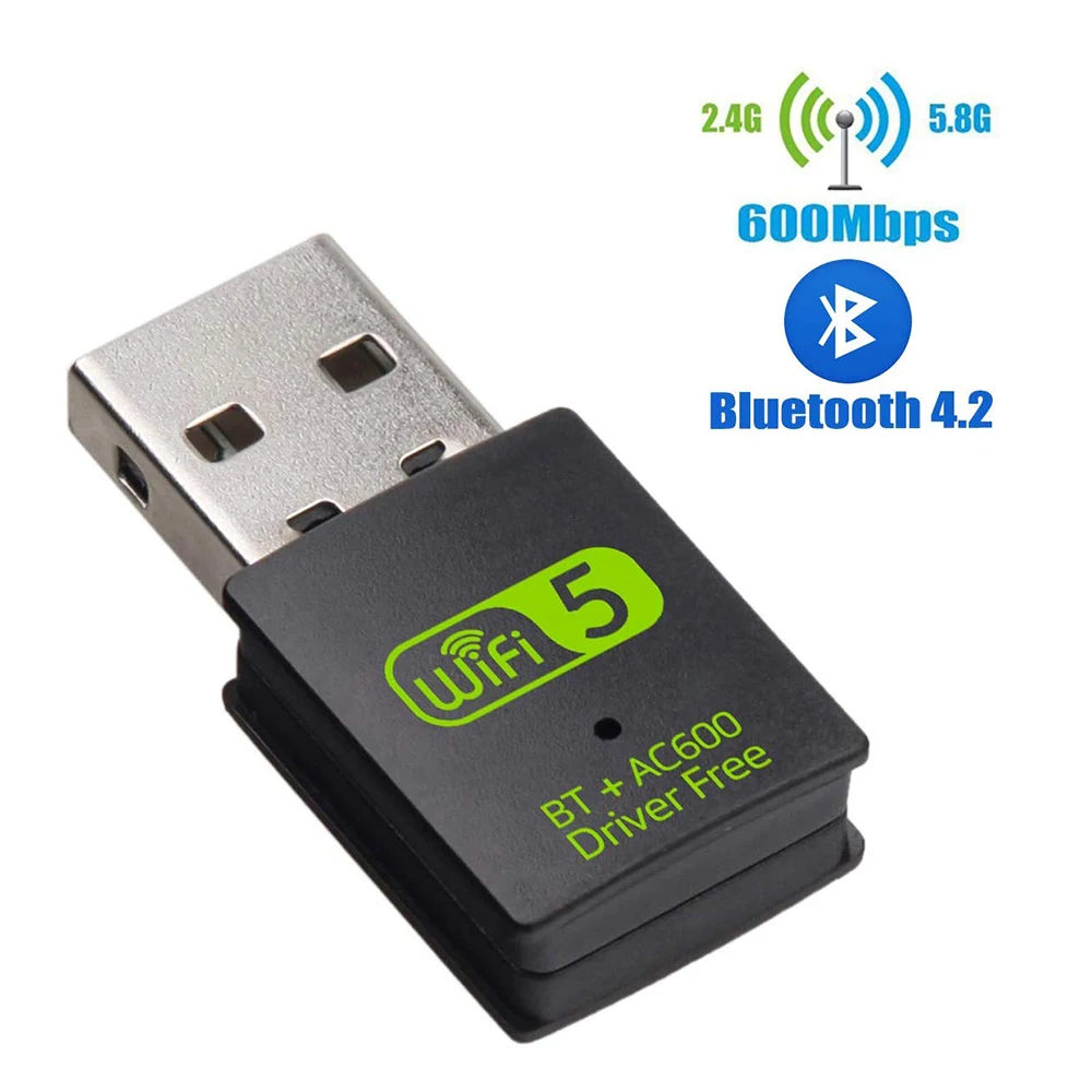 

USB WiFi Bluetooth Adapter AC600 Dual Band 2.4/5Ghz Wireless External Receiver Mini WiFi Dongle for PC/Laptop/Desktop