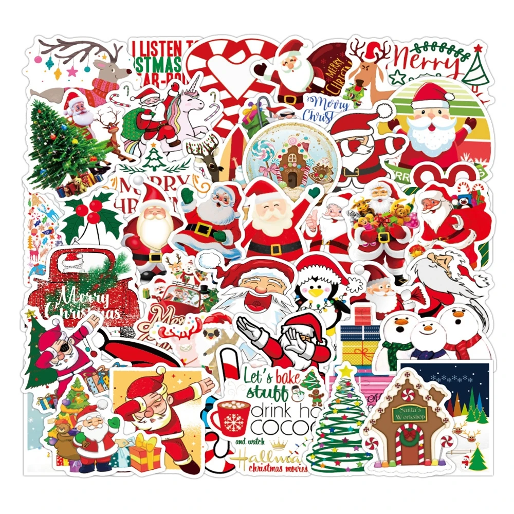 50Pcs/Lot Hotsale Holiday Christmas Xmas Snow Festival Stickers Waterproof No-duplicate Sticker Laptop Skateboard Motor Decal