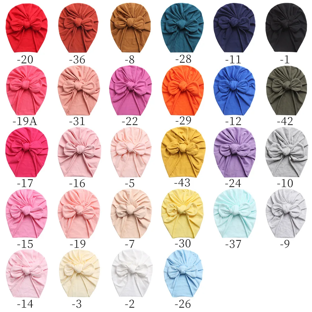 28 Pcs/Lot, Newborn Toddlers Knot bow Turban Hat, Cotton Fabric Bowknot Beanie Head Wrap, Baby Shower Gift