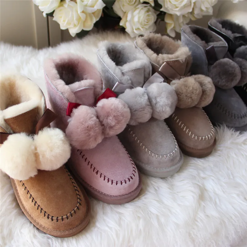 Fashion Genuine Leather Wool Top Quality 2023 Women Shoes Wool Boots Snow Boots Shoes Fur Boots Flat Warm Winter Shoes