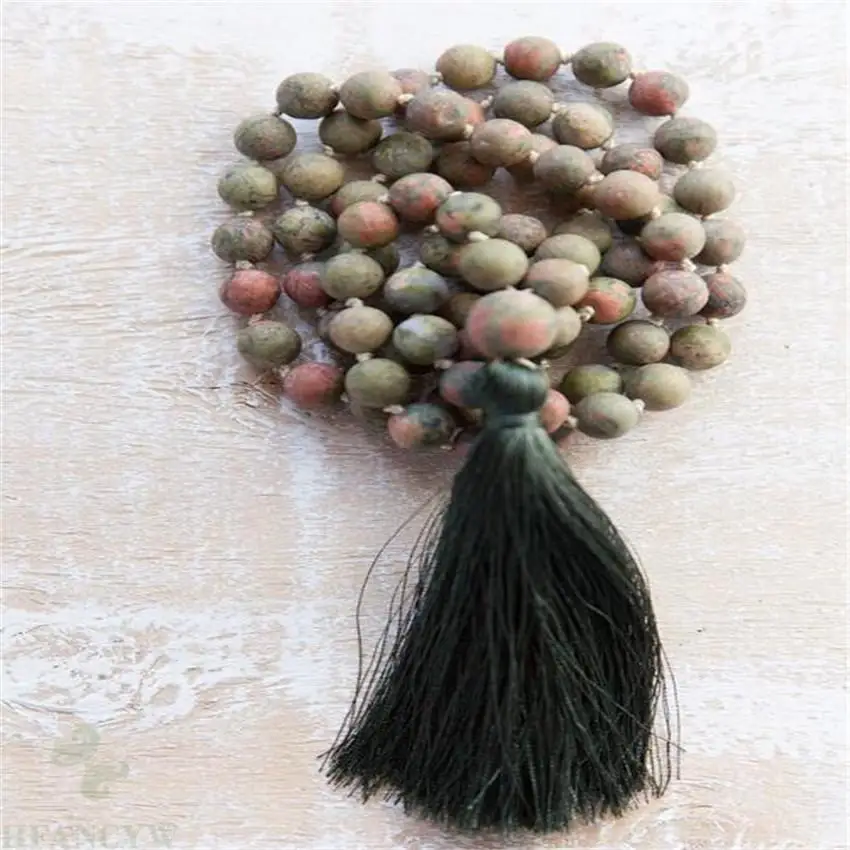 6mm Natural Frosted epidote 108 Beads Tassels Mala Necklace classic Lucky Wrist pray cuff Buddhist Prayer