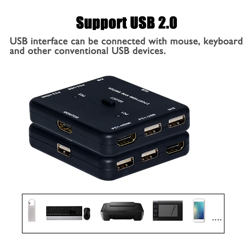 4K x 2K 3D HDMI-compatible KVM USB 2.0 Keyboard Mouse Printer Monitor Host HDTV PC MonitorSharing Switcher Box USB Splitter