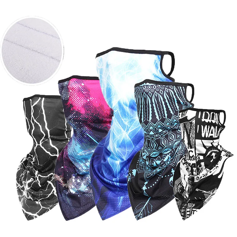 Cycling Fleece Neck Gaiter, Triangle Bandana, Skiing Face Mask, Face Shield, Hanging Ear, Breathable Winter Bicycle Hunting Tube