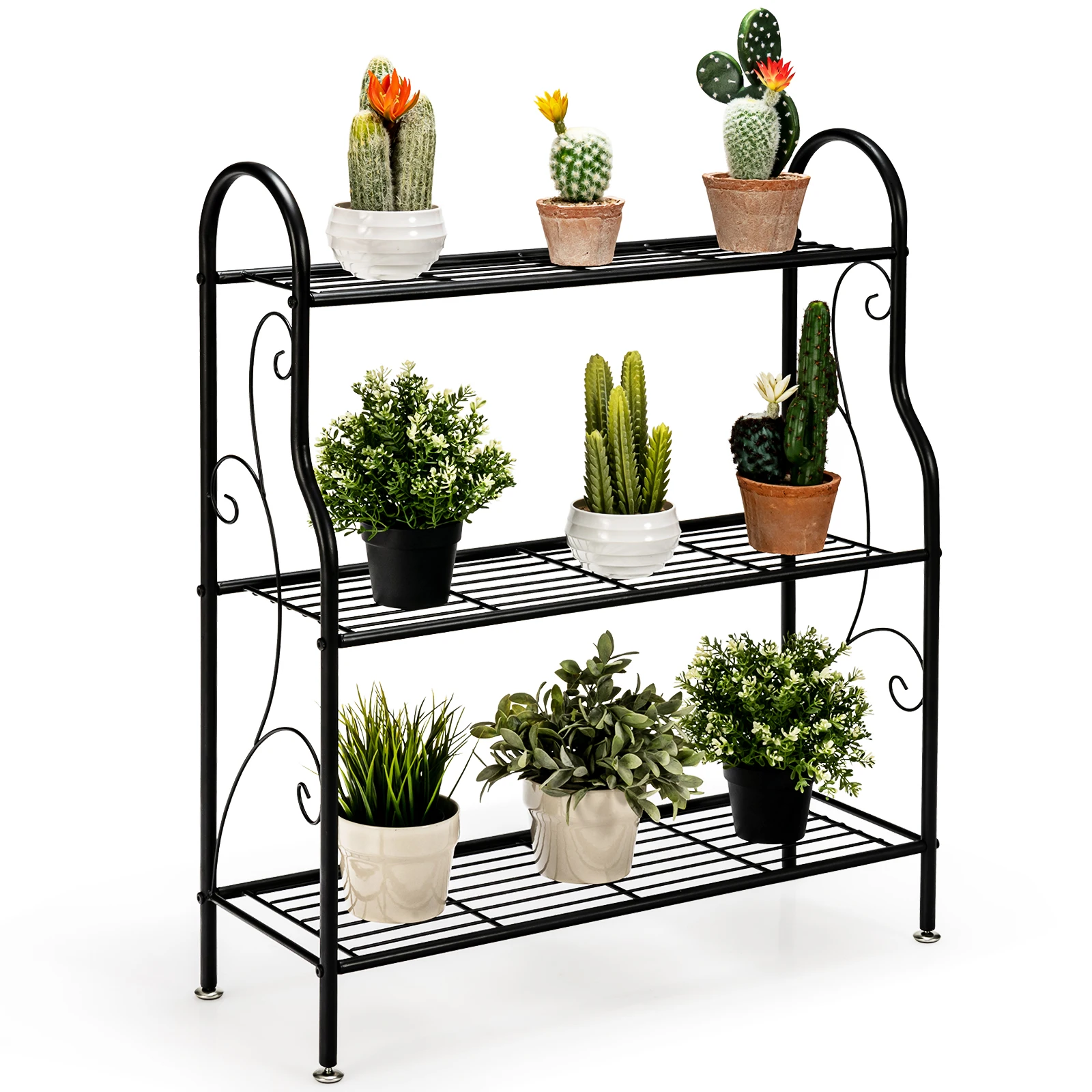 Costway 3-Tier Metal Plant Stand Elegant Scrollwork Pattern Flower Display Shelf