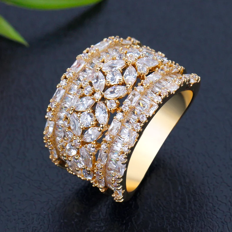 BrideTalk Luxury Geometry Bold Statement Rings for Women Bridal Engagement Wedding Jewelry Cubic Zirconia CZ Accessories Rings