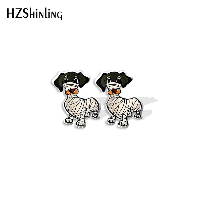 2021 New Happy Halloweenie Dachshund Stud Earring Dog Acrylic Resin Earrings Epoxy Handmade Jewelry Gifts Girl